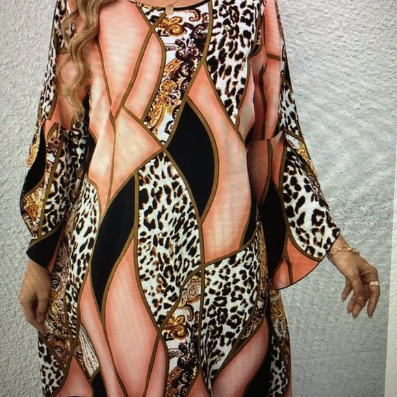 Leopard & Peach Top or Dress 38 Long NWT Large  Car1 - Picture 4 of 6